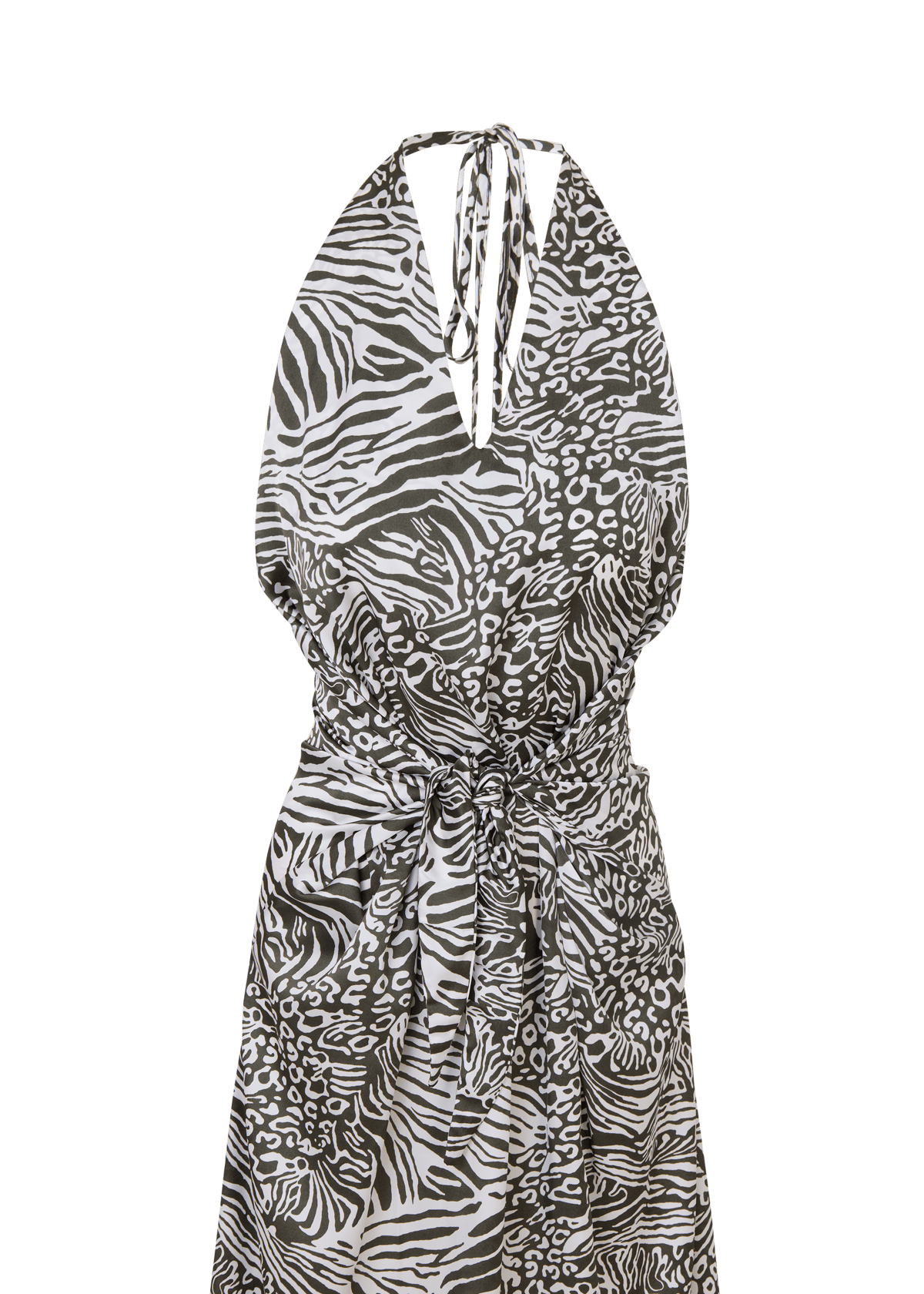The Backless Halter Dress Green Zebra